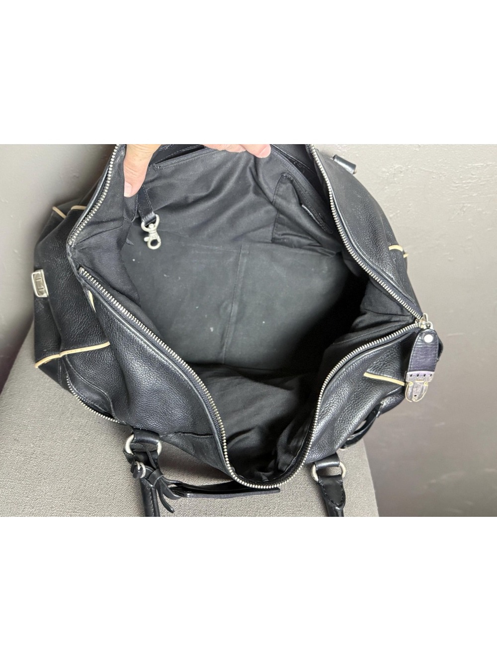 1990's Black Leather Bowling Bag by DKNY Large Doctors Shoulder Bag - Picture 11 of 15